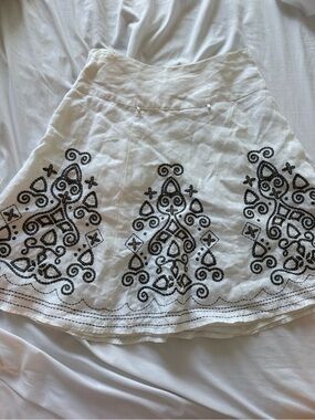 White Embroidered A-Line Skirt
